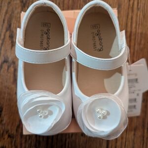 White Kids Dress Shoes with Floral Accent